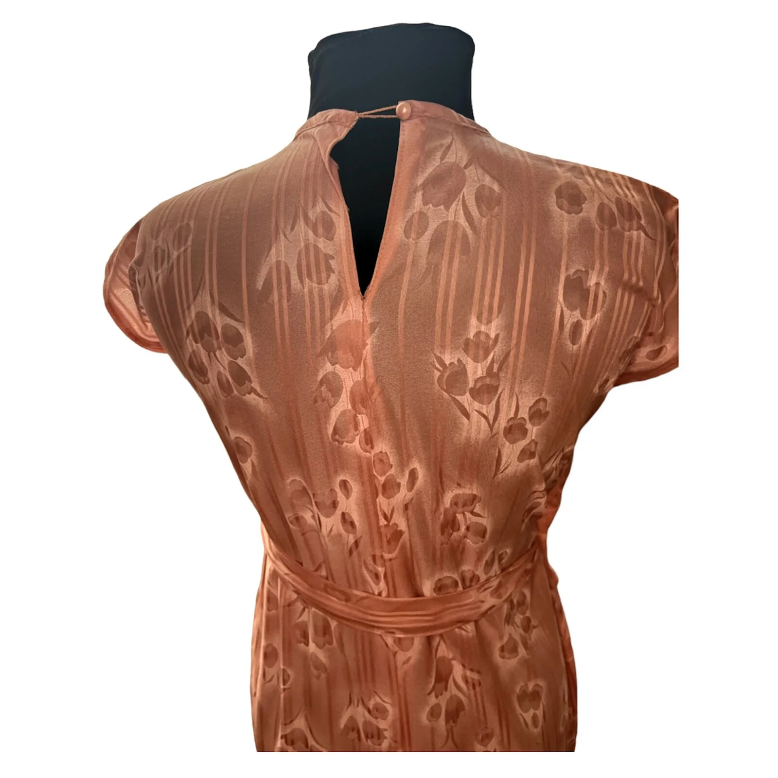 Vintage 70s Pastel Pink Floral Faux Wrap Belted Cocktail Sheath Dress Med/large - Image 7