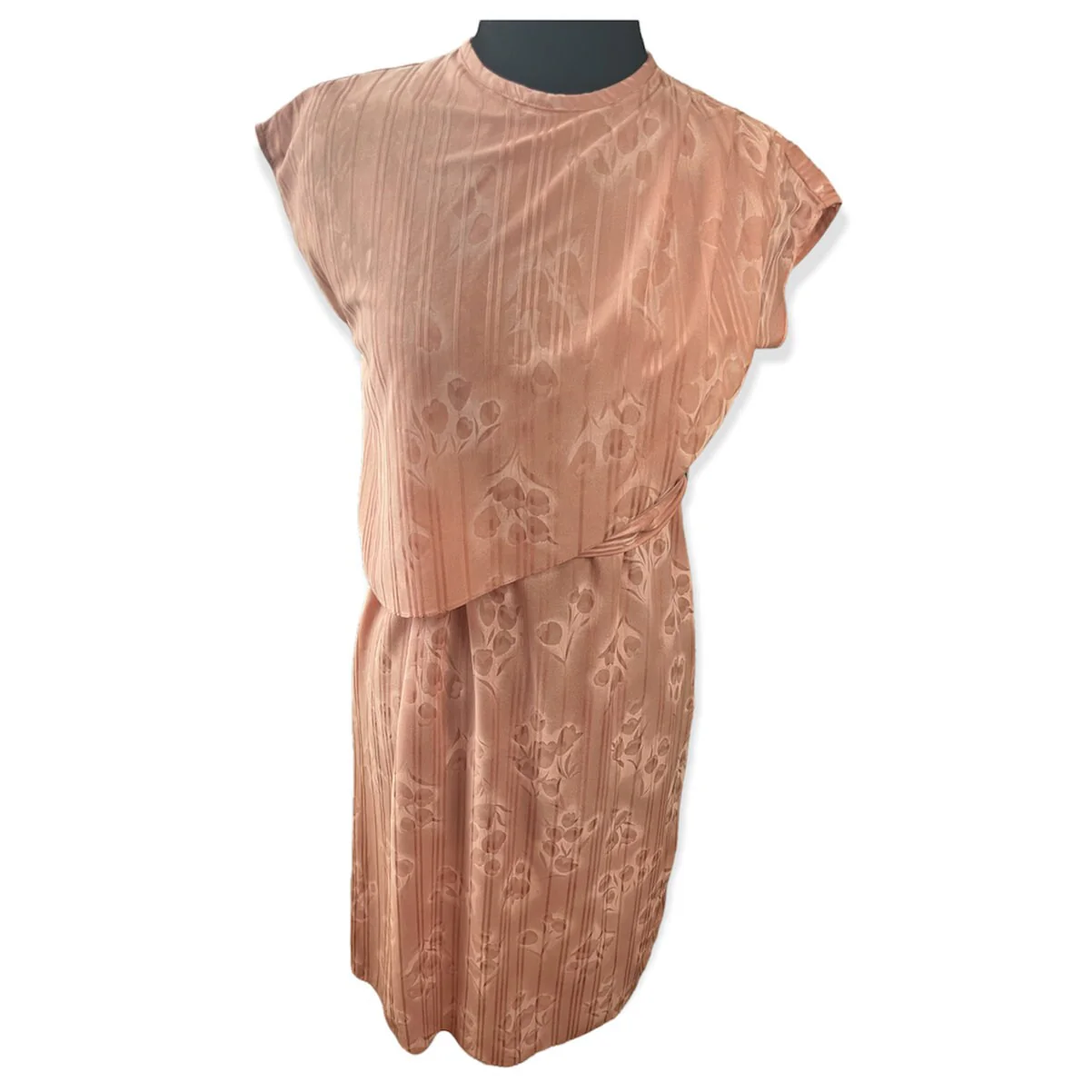 Vintage 70s Pastel Pink Floral Faux Wrap Belted Cocktail Sheath Dress Med/large - Image 9