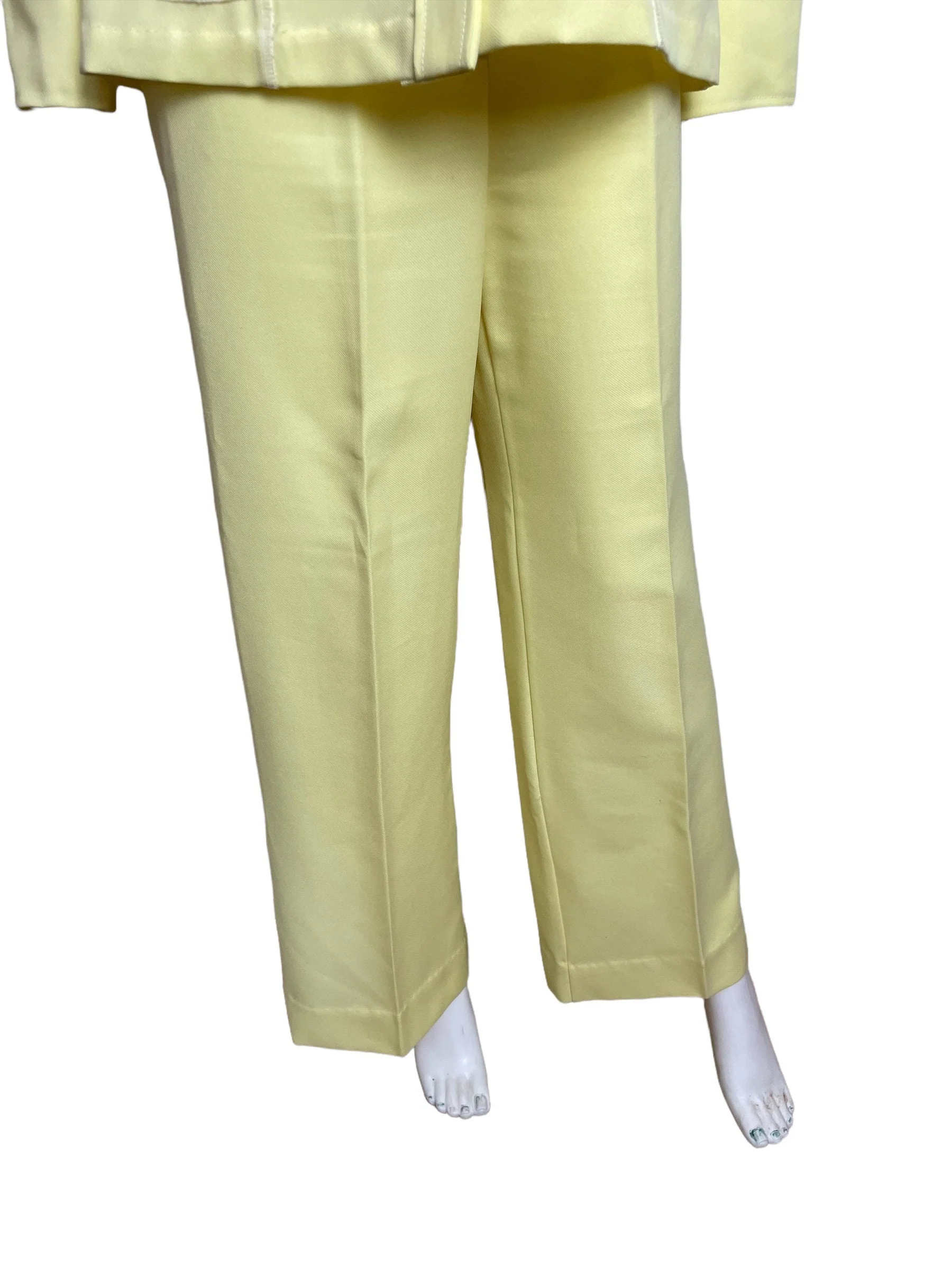 Vintage 70s Pastel Yellow Matching Two Piece Pants Shirt Set Dagger Collar - Image 5