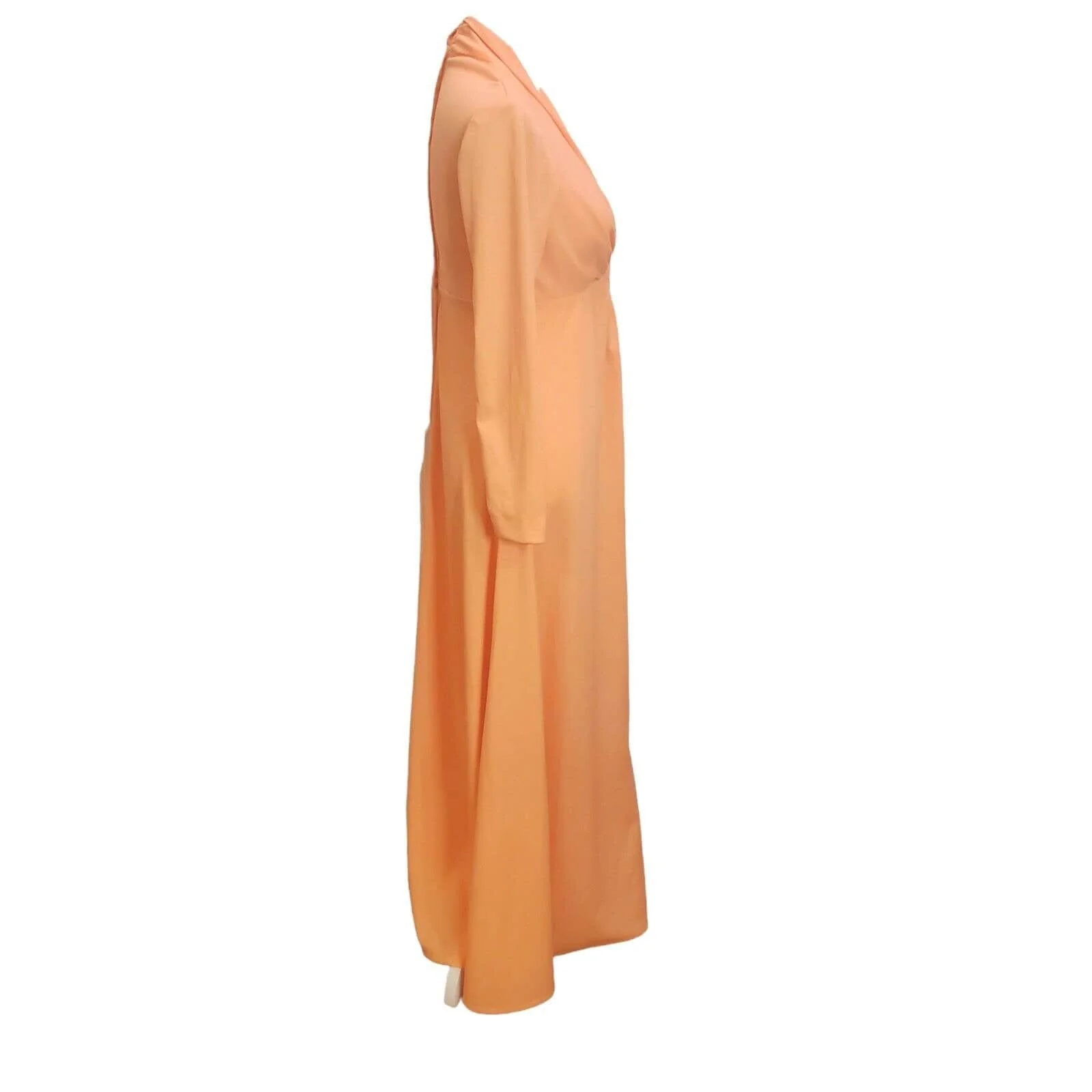 Vintage 70s Peach Orange Longsleeve V-Neck Hostess Maxi Dress Long Sz S Flaw - Image 5