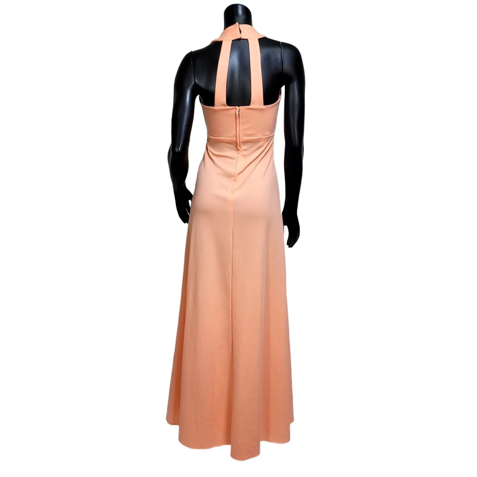 70s Peach Poly Maxi Halter Dress Crop Bolero Jacket - Image 2