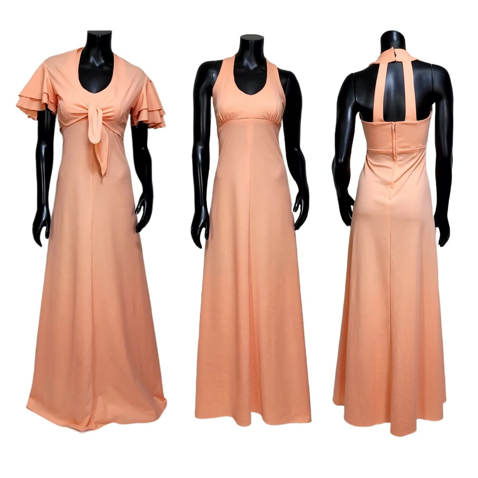 70s Peach Poly Maxi Halter Dress Crop Bolero Jacket - Image 3