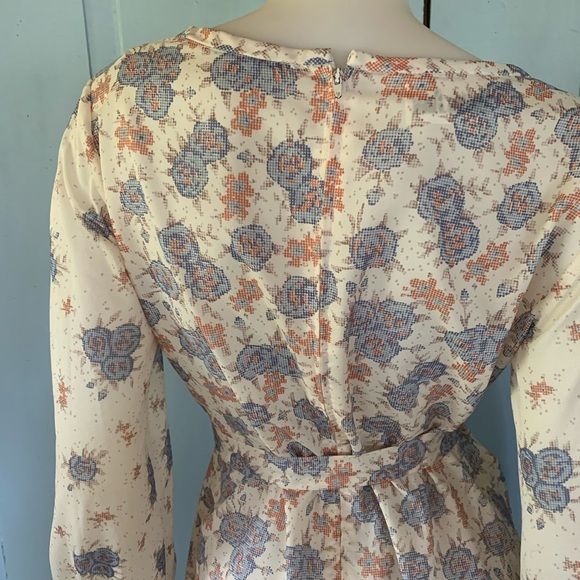 Vintage 70s Peasant Dress Medium Bleeker Street Floral Print Sheer Sleeve Midi - Image 7