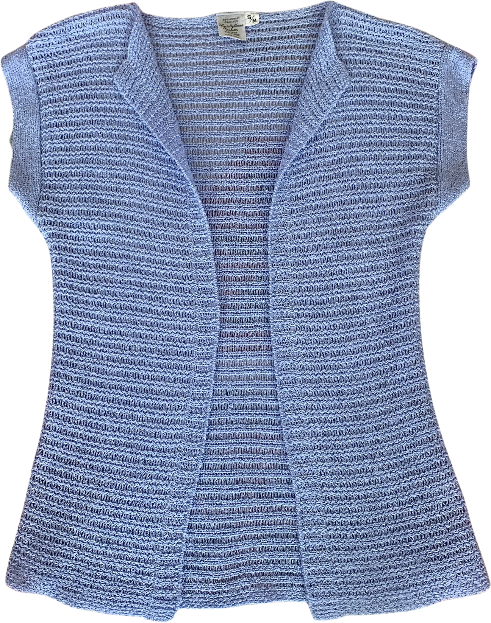 Vintage 70s Periwinkle Open Cardigan Sweater Vest Sz S / M by Speciality House Fashion