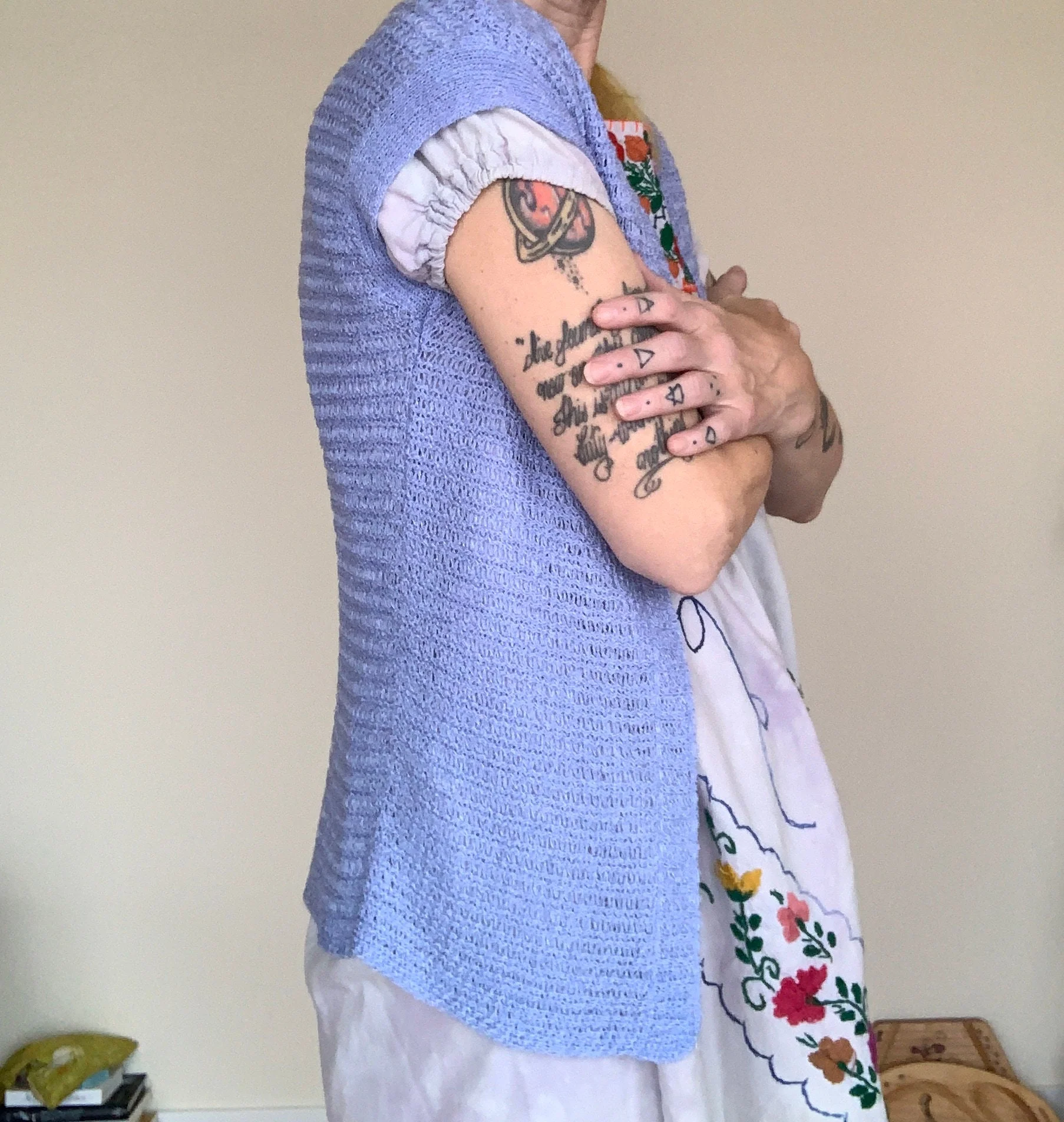 Vintage 70s Periwinkle Open Cardigan Sweater Vest Sz S / M by Speciality House Fashion - Image 5