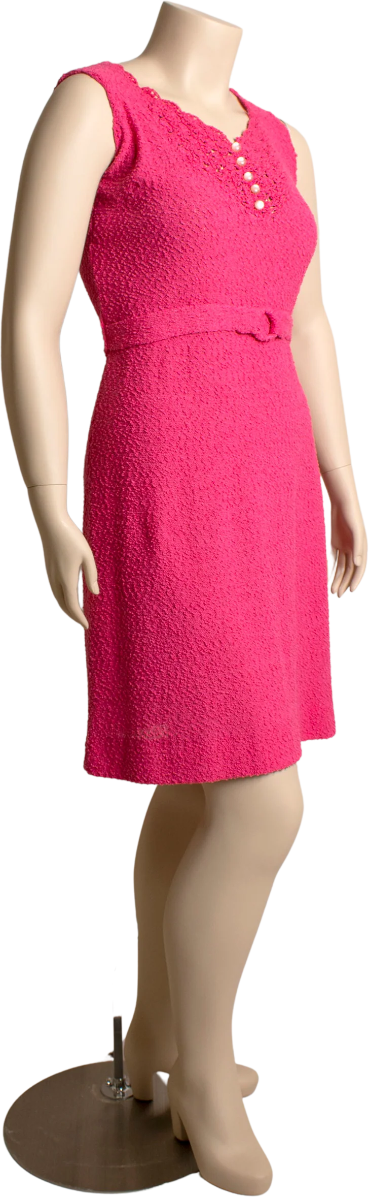 Vintage 70s Pink Knit Dress and Coat Set Hot Pink Bubble Button Sheath Midi Dress with Matching Jacket Medium Large by Katrina Custom