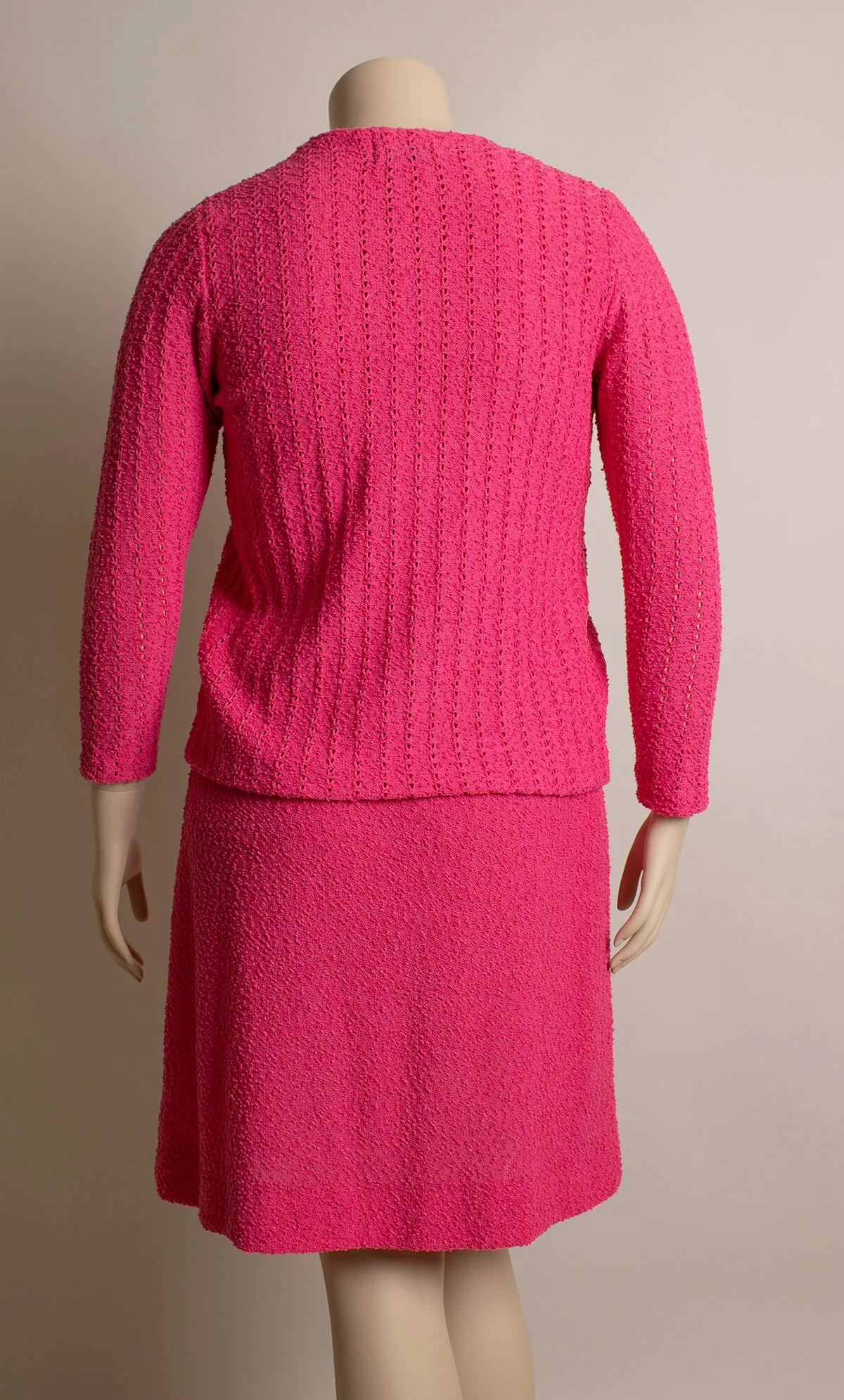 Vintage 70s Pink Knit Dress and Coat Set Hot Pink Bubble Button Sheath Midi Dress with Matching Jacket Medium Large by Katrina Custom - Image 5