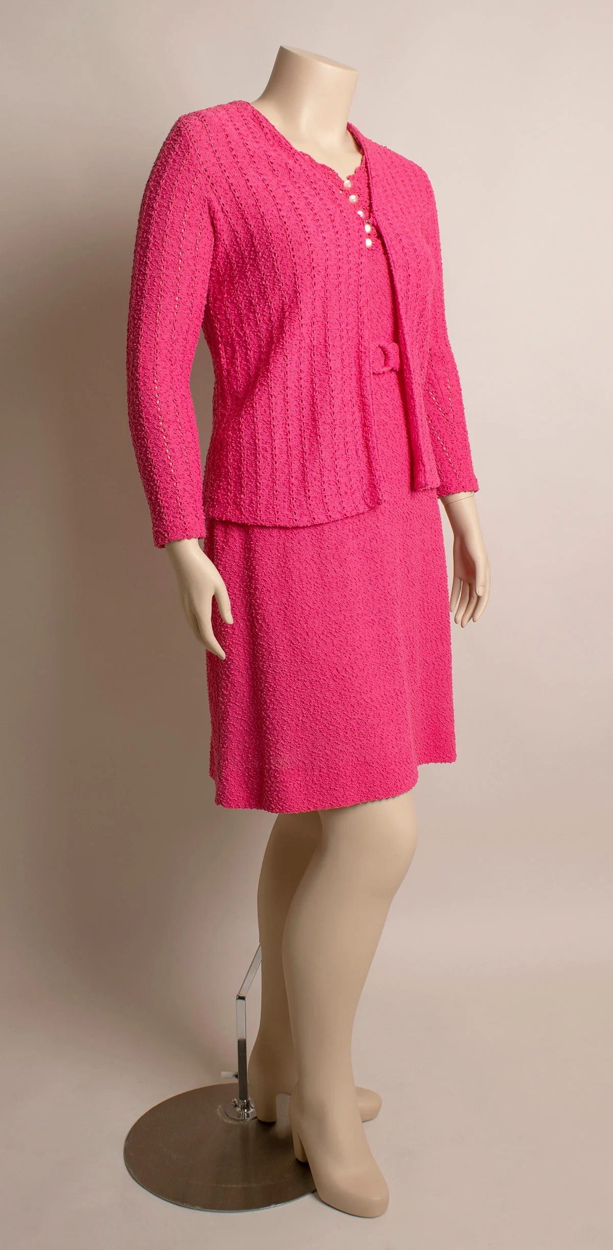 Vintage 70s Pink Knit Dress and Coat Set Hot Pink Bubble Button Sheath Midi Dress with Matching Jacket Medium Large by Katrina Custom - Image 8
