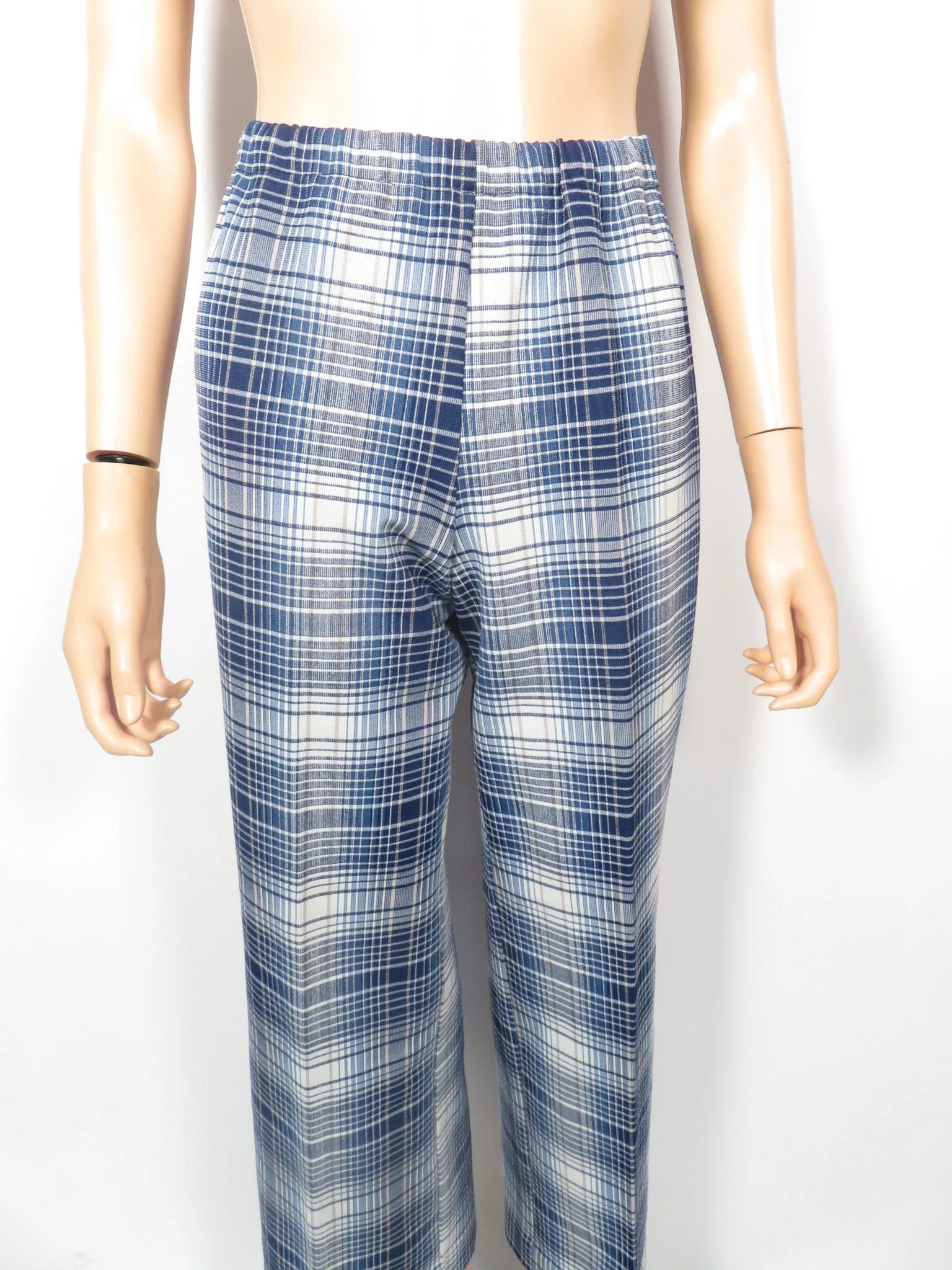 Vintage 70s Plaid Polyester Elastic Waist Comfy Pants Union Label Size M/l - Image 5