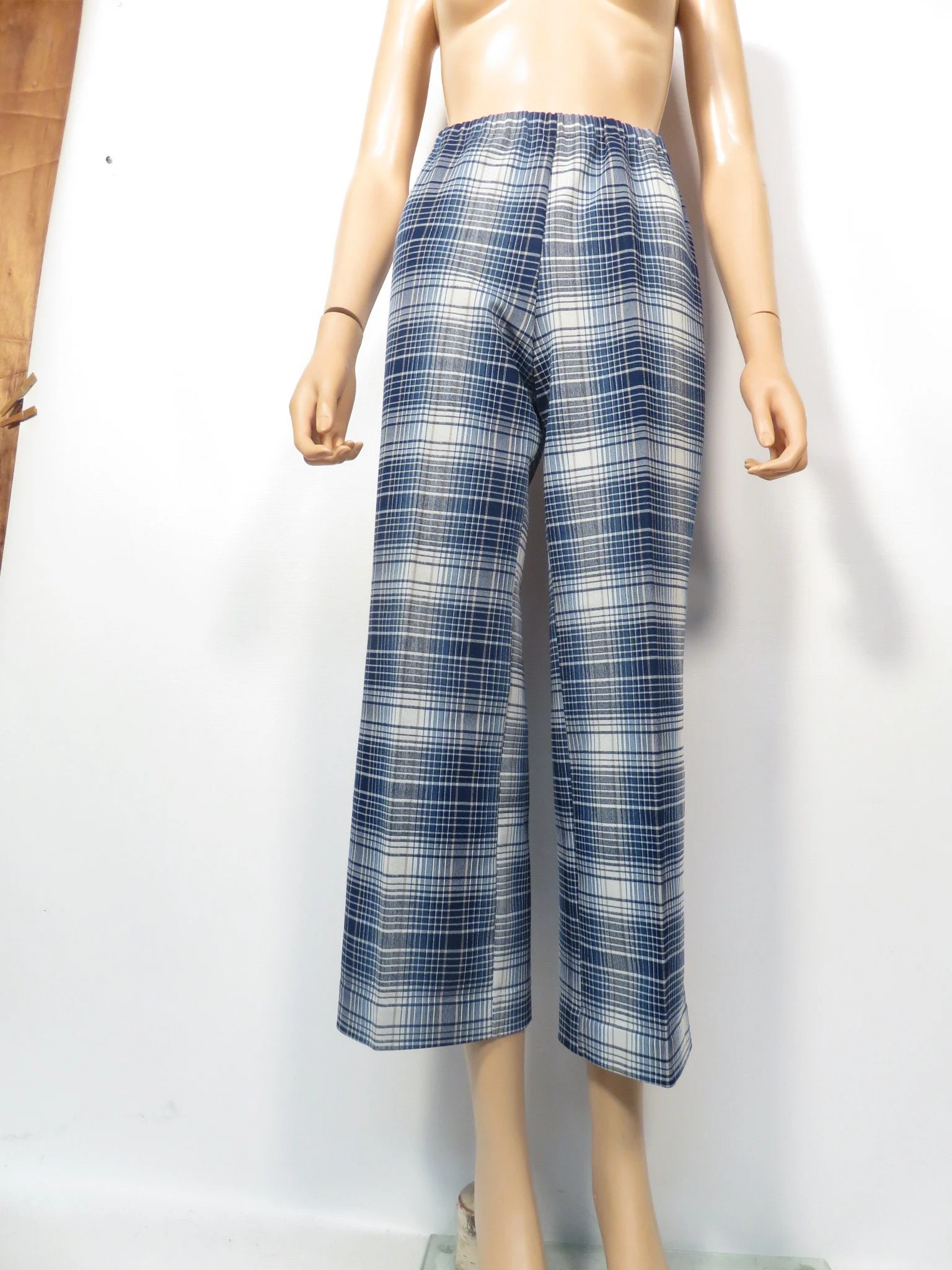 Vintage 70s Plaid Polyester Elastic Waist Comfy Pants Union Label Size M/l - Image 9