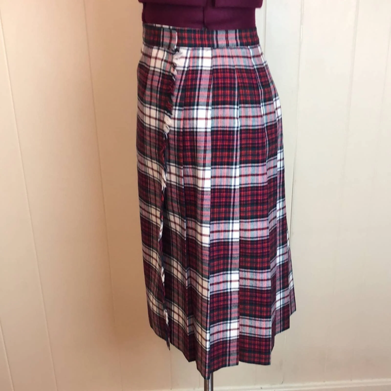 Vintage 70s Plaid Wool Wrap Skirt Medium School Uniform Preppy by Barclay Square - Image 3