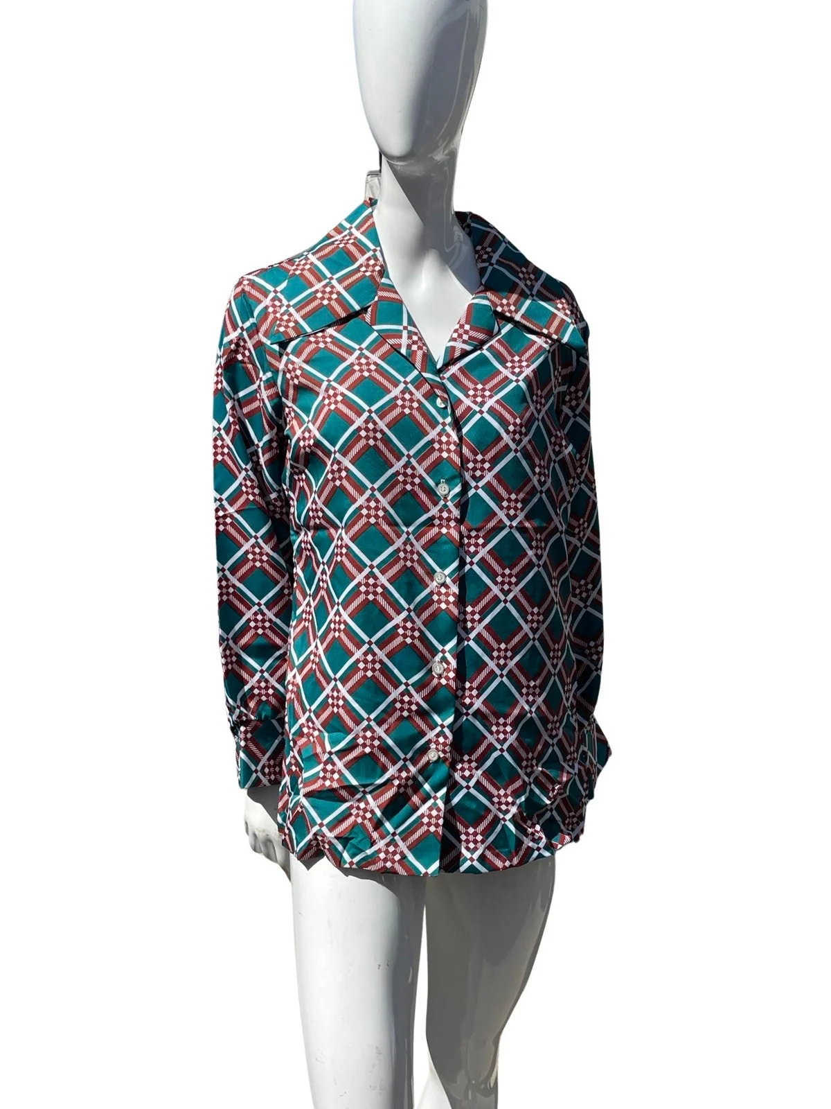 Vintage 70s Polyester Never Used Geometric Op Art Blouse Shirt Size L Women's New Old Stock by Dacron - Image 2