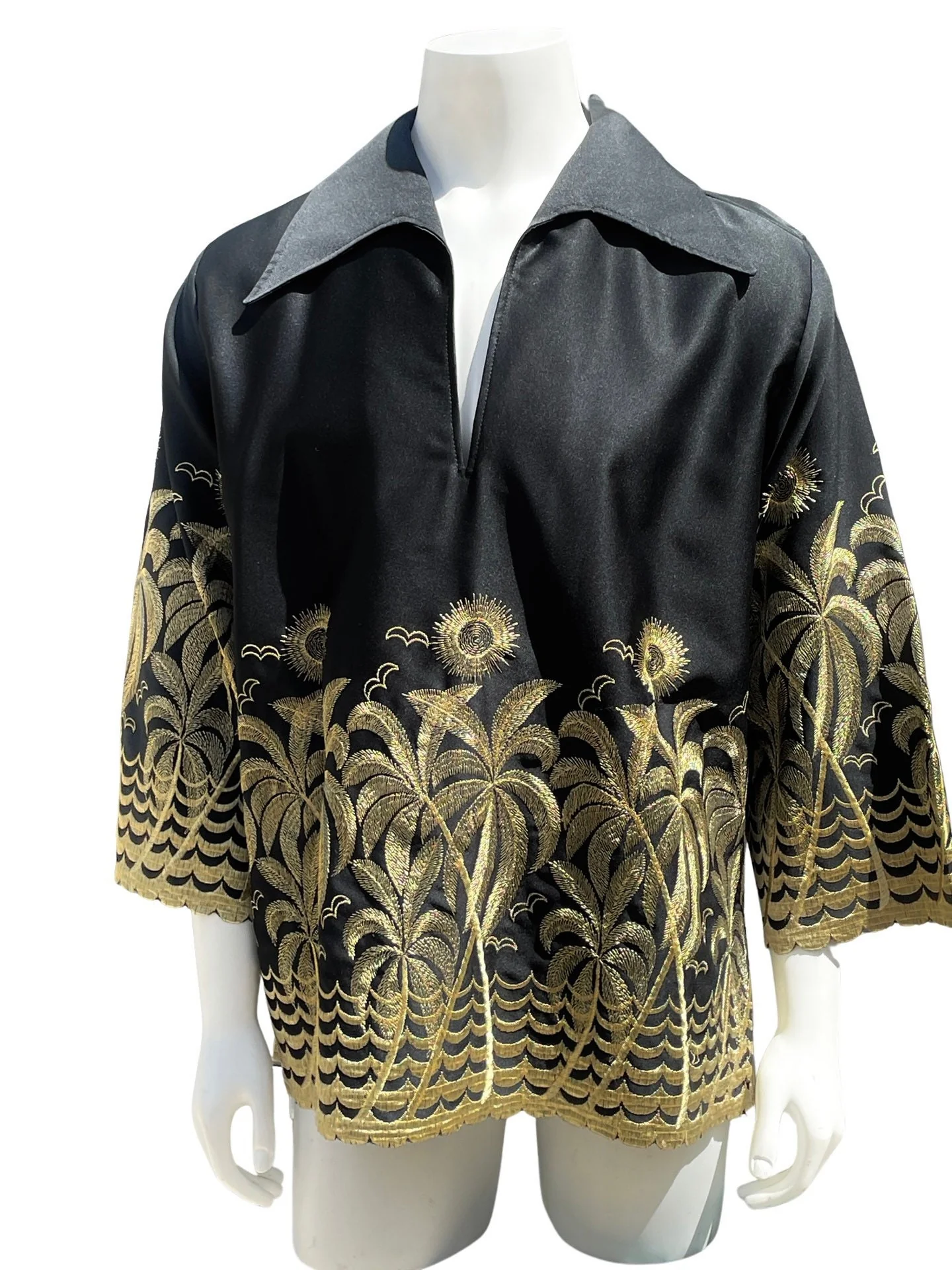 Vintage 70s Polyester Shirt Hand Embroidered Folk Art Acapulco La Cita Men's Xl - Image 4