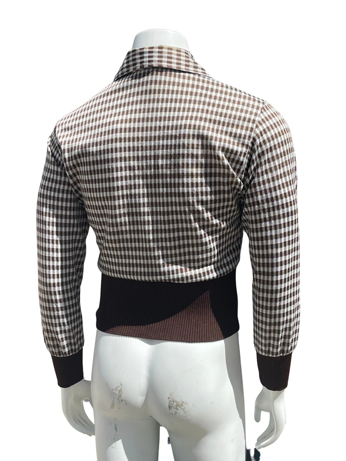 Vintage 70s Polyester Shirt Sexy Muscle Shirt Disco Waist Band Deep V Pointy Collar Plaid Shirt Small by Joel - Image 4