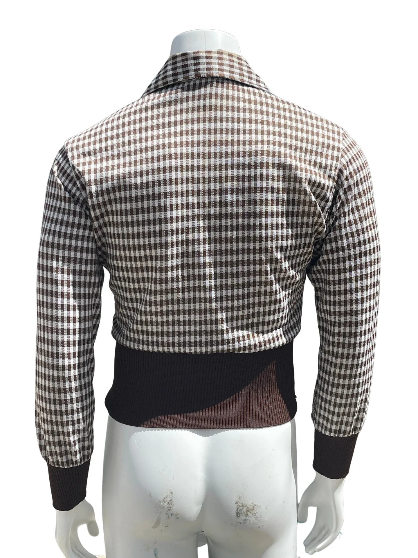 Vintage 70s Polyester Shirt Sexy Muscle Shirt Disco Waist Band Deep V Pointy Collar Plaid Shirt Small by Joel - Image 7