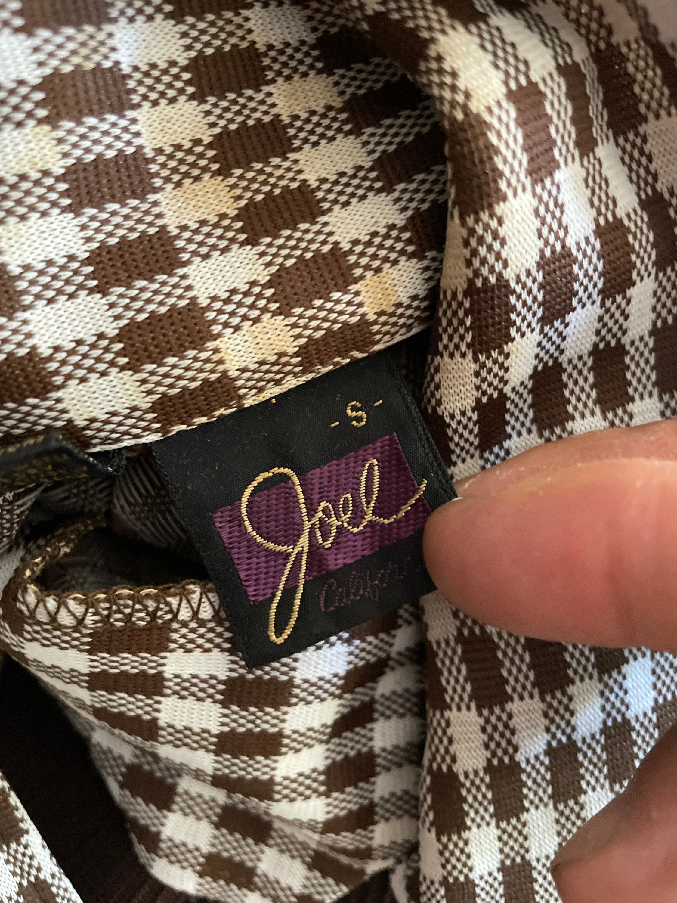 Vintage 70s Polyester Shirt Sexy Muscle Shirt Disco Waist Band Deep V Pointy Collar Plaid Shirt Small by Joel - Image 9
