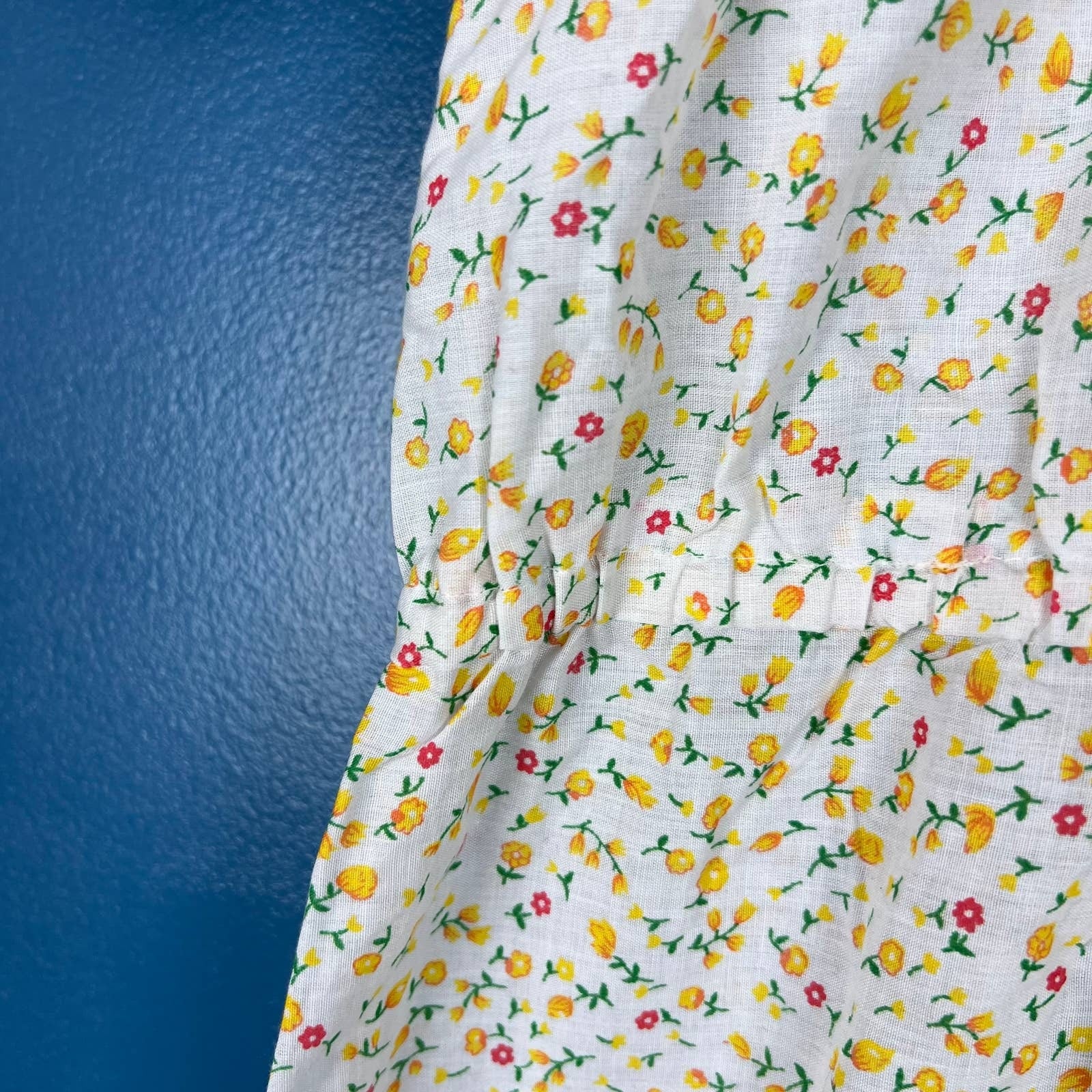 Vintage 70s Prairie Dress Maxi Yellow Ditsy Floral Collared Ruffle Sz L by Red Swallow - Image 6