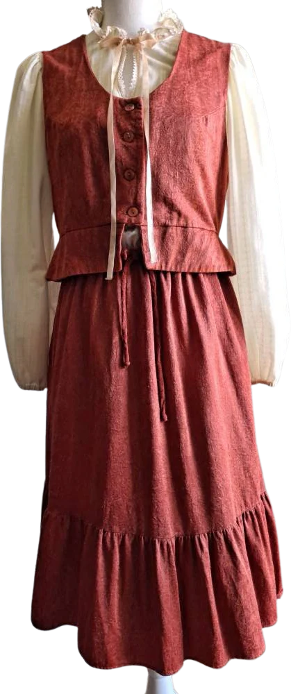 70s Prairie Dress And Peplum Vest Set