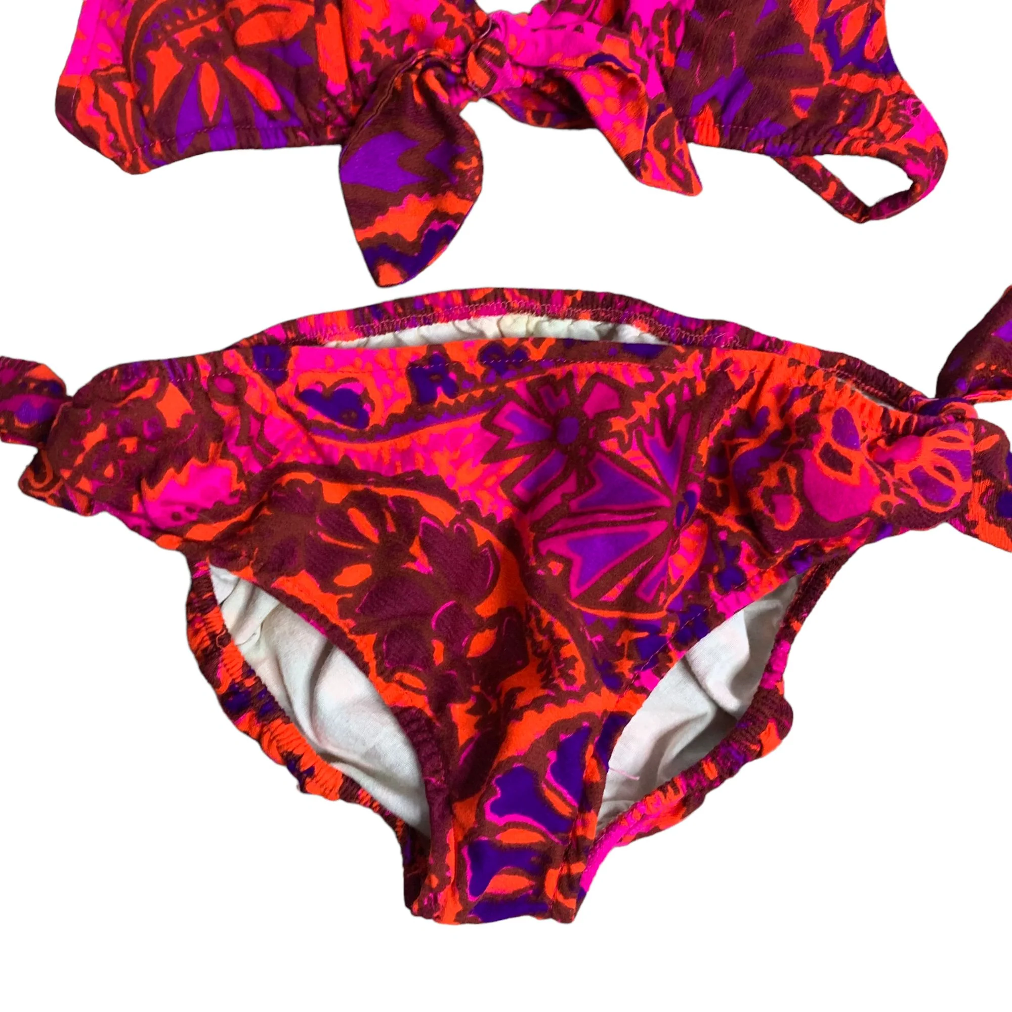 Vintage 70s Psychedelic Two Piece Bikini S Pink Elastic Low Rise Adjustable Ties by Jc Penny - Image 2
