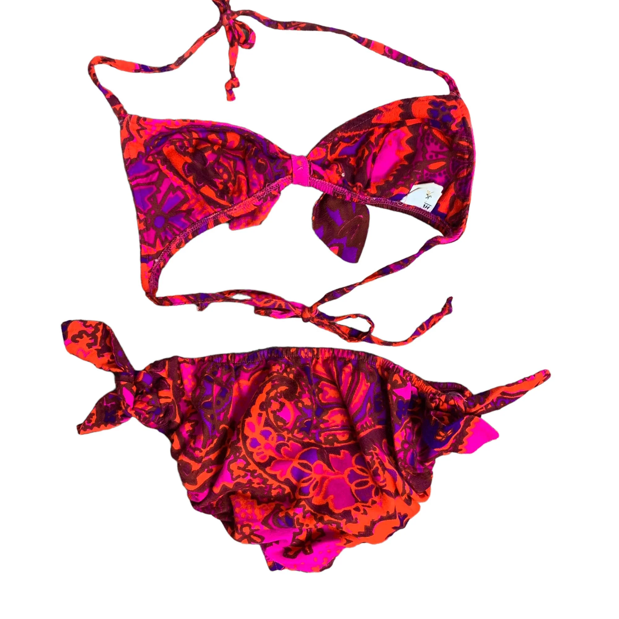 Vintage 70s Psychedelic Two Piece Bikini S Pink Elastic Low Rise Adjustable Ties by Jc Penny - Image 4