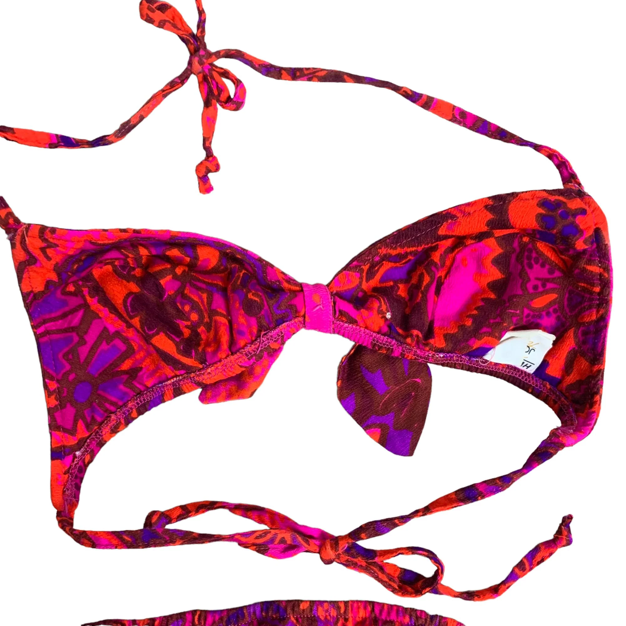 Vintage 70s Psychedelic Two Piece Bikini S Pink Elastic Low Rise Adjustable Ties by Jc Penny - Image 5