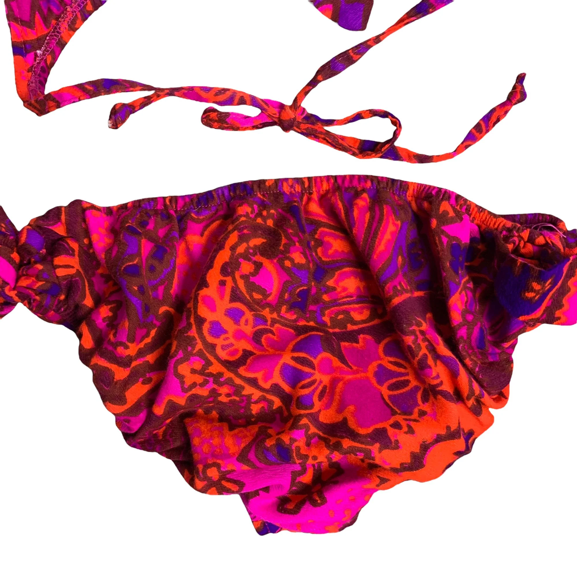 Vintage 70s Psychedelic Two Piece Bikini S Pink Elastic Low Rise Adjustable Ties by Jc Penny - Image 6