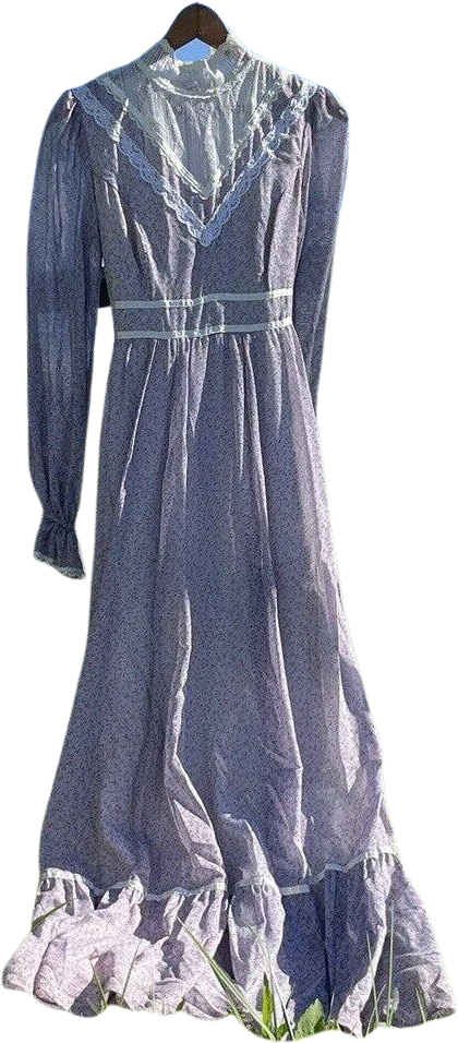 Vintage 70s Purple Ditsy Floral Maxi Dress Prairie Cottage Victorian by Gunne Sax