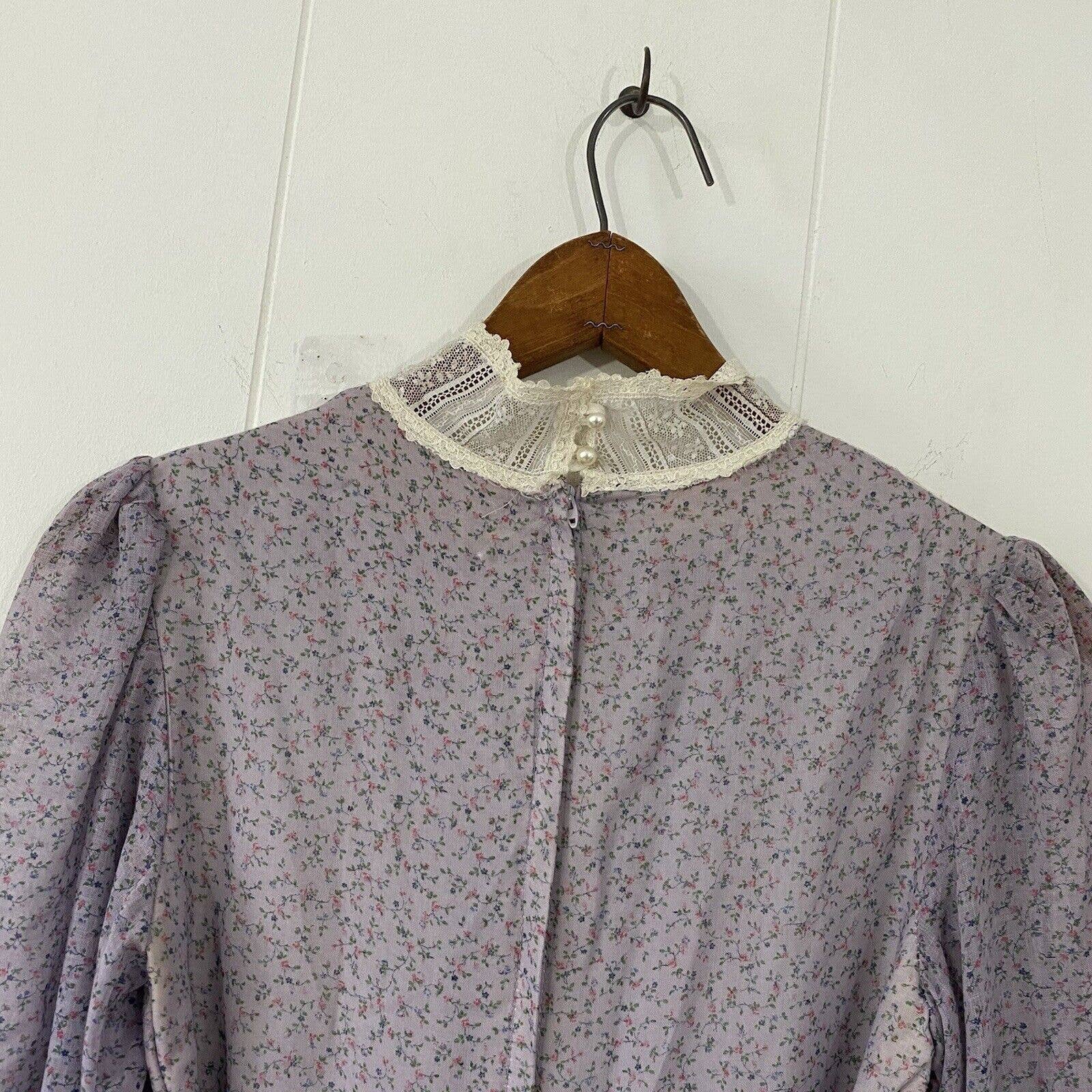 Vintage 70s Purple Ditsy Floral Maxi Dress Prairie Cottage Victorian by Gunne Sax - Image 5