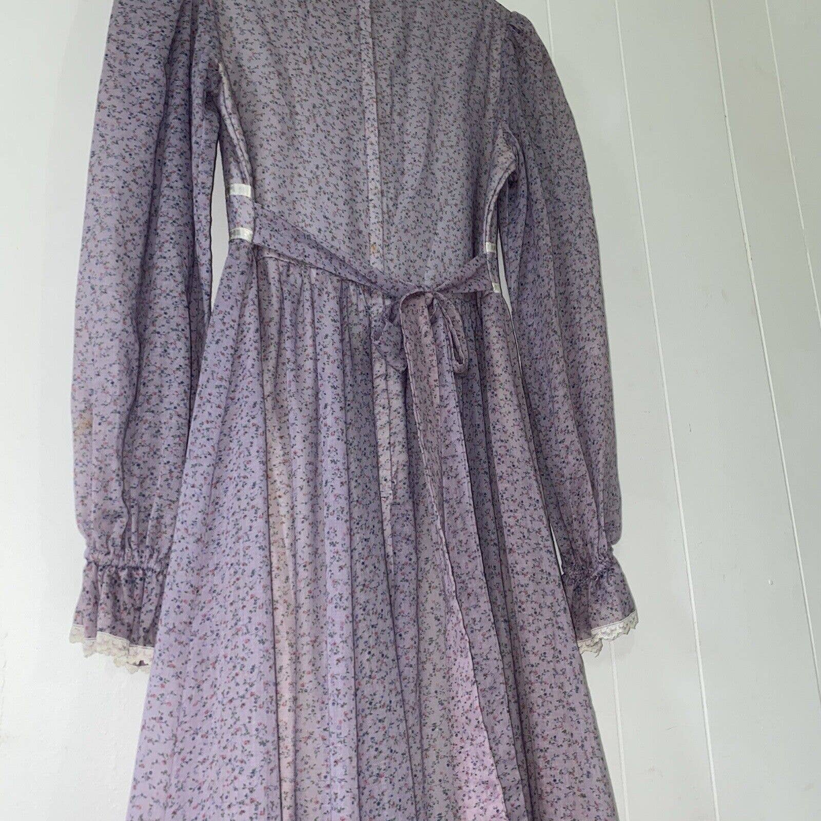 Vintage 70s Purple Ditsy Floral Maxi Dress Prairie Cottage Victorian by Gunne Sax - Image 6
