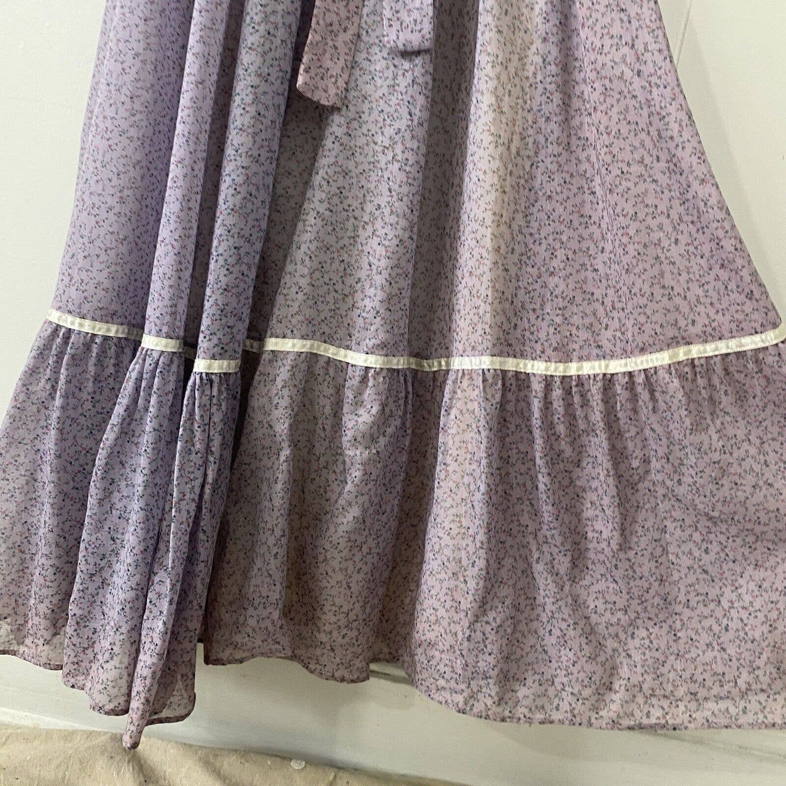 Vintage 70s Purple Ditsy Floral Maxi Dress Prairie Cottage Victorian by Gunne Sax - Image 7