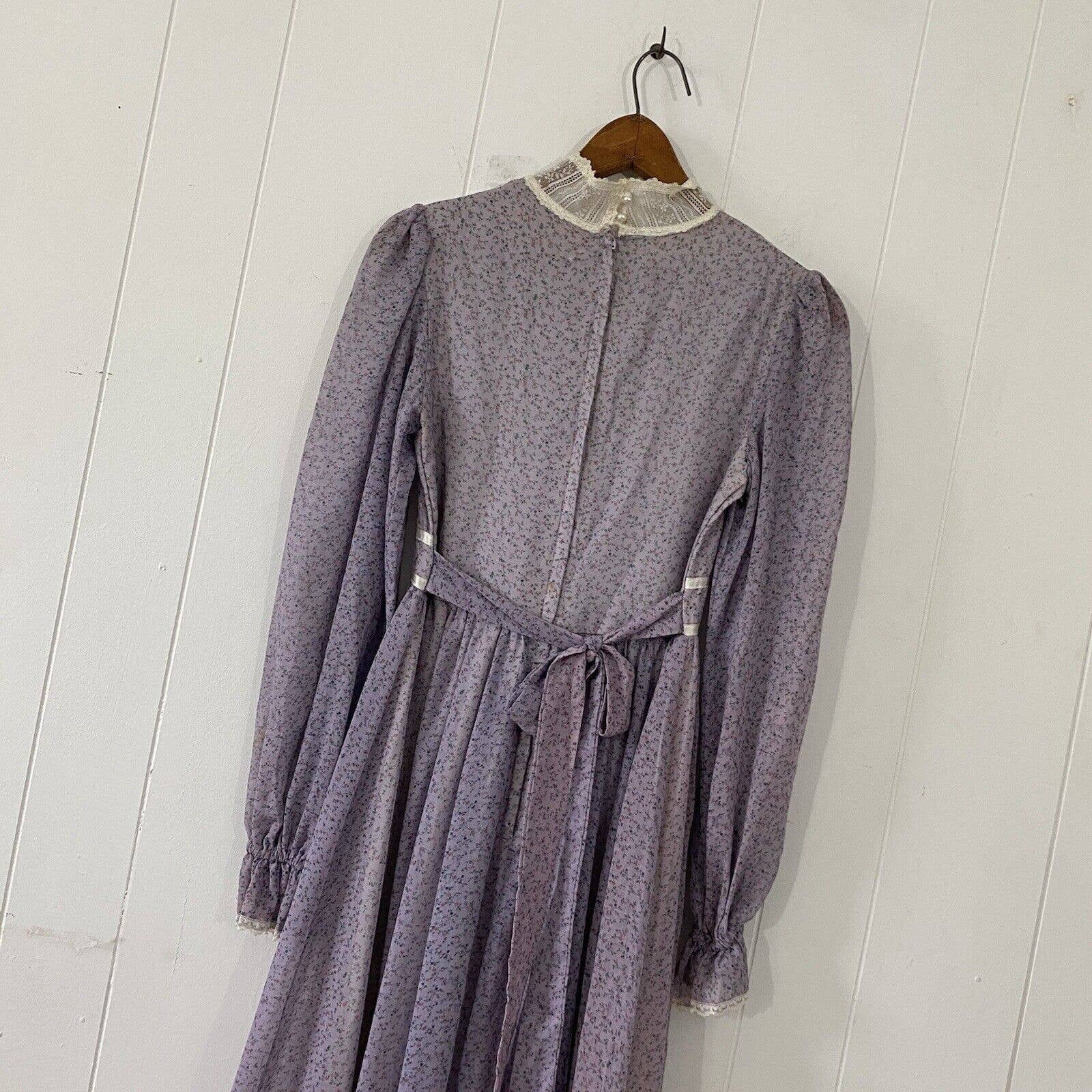 Vintage 70s Purple Ditsy Floral Maxi Dress Prairie Cottage Victorian by Gunne Sax - Image 9