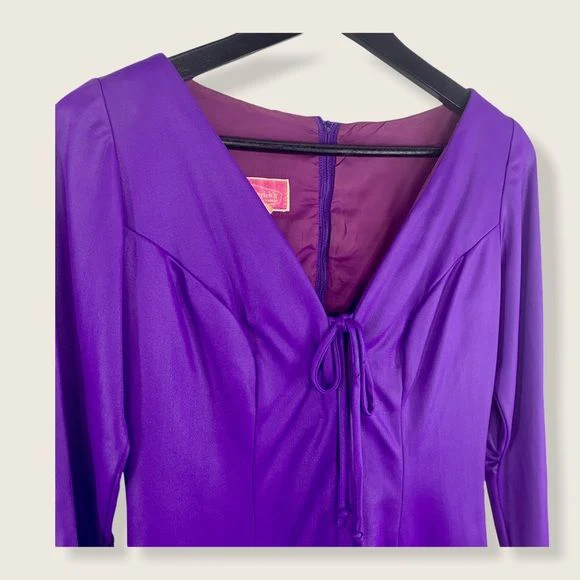 Vintage 70s Purple Long Sleeve Top Medium by Frederick's of Hollywood - Image 3