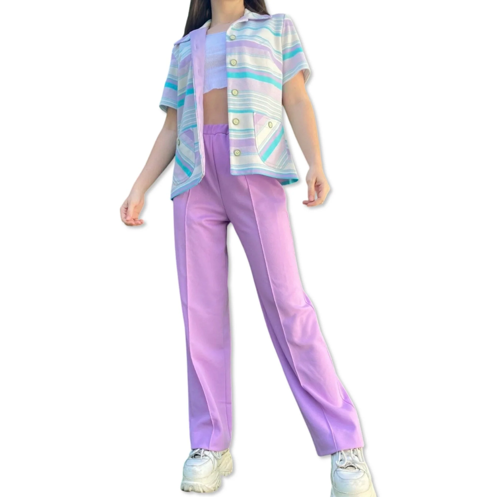 Vintage 70s Purple Rainbow Leisure Suit by Vera Neumann - Image 4