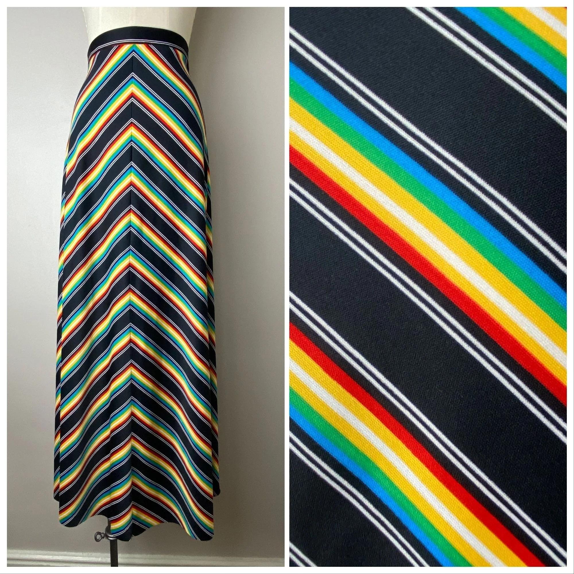 Vintage 70s Rainbow Chevron Stripe Maxi Skirt - Image 2