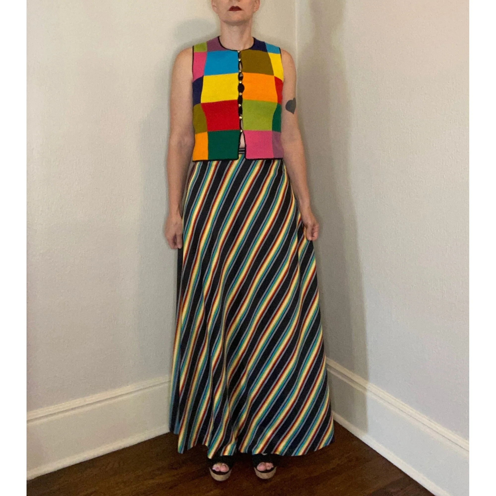 Vintage 70s Rainbow Chevron Stripe Maxi Skirt - Image 5