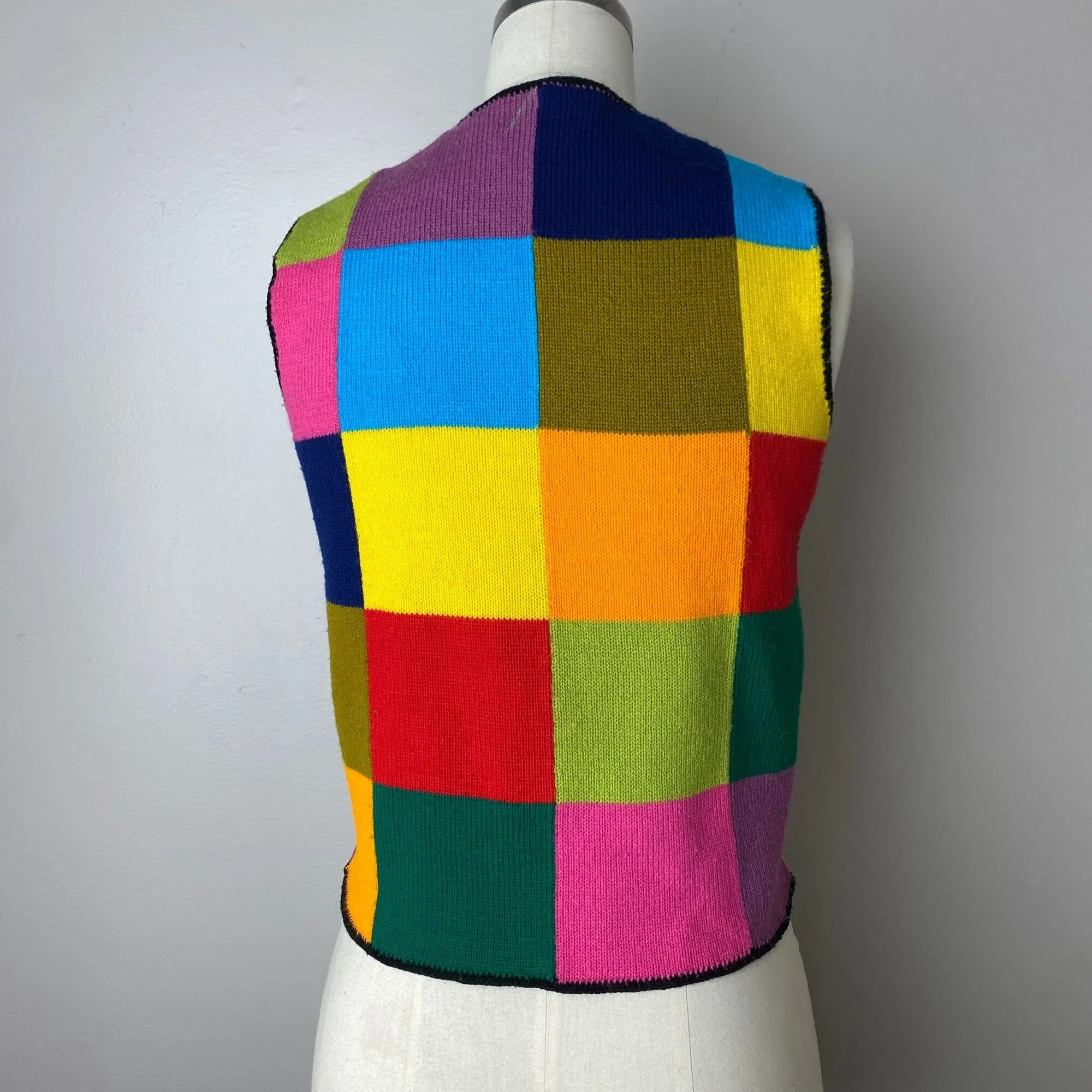 Vintage 70s Rainbow Square Patchwork Sweater Vest - Image 2