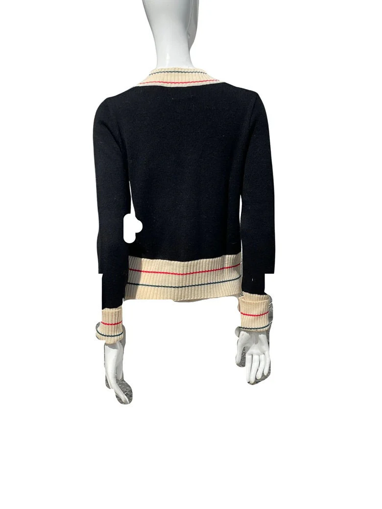 Vintage 70s Rbcc Beverly Hills V-Neck Sweater Made In Italy Short Small Knitted Embroidered Front Label by Rbcc - Image 3