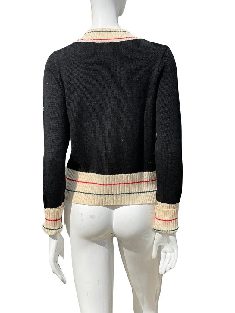 Vintage 70s Rbcc Beverly Hills V-Neck Sweater Made In Italy Short Small Knitted Embroidered Front Label by Rbcc - Image 5