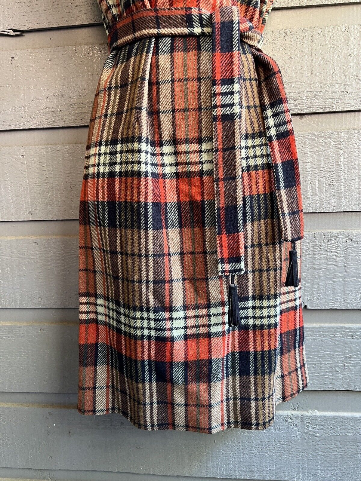 Vintage 70s Red Black Plaid Wool Preppy Tie Mini School Girl Dress Flaw - Image 5