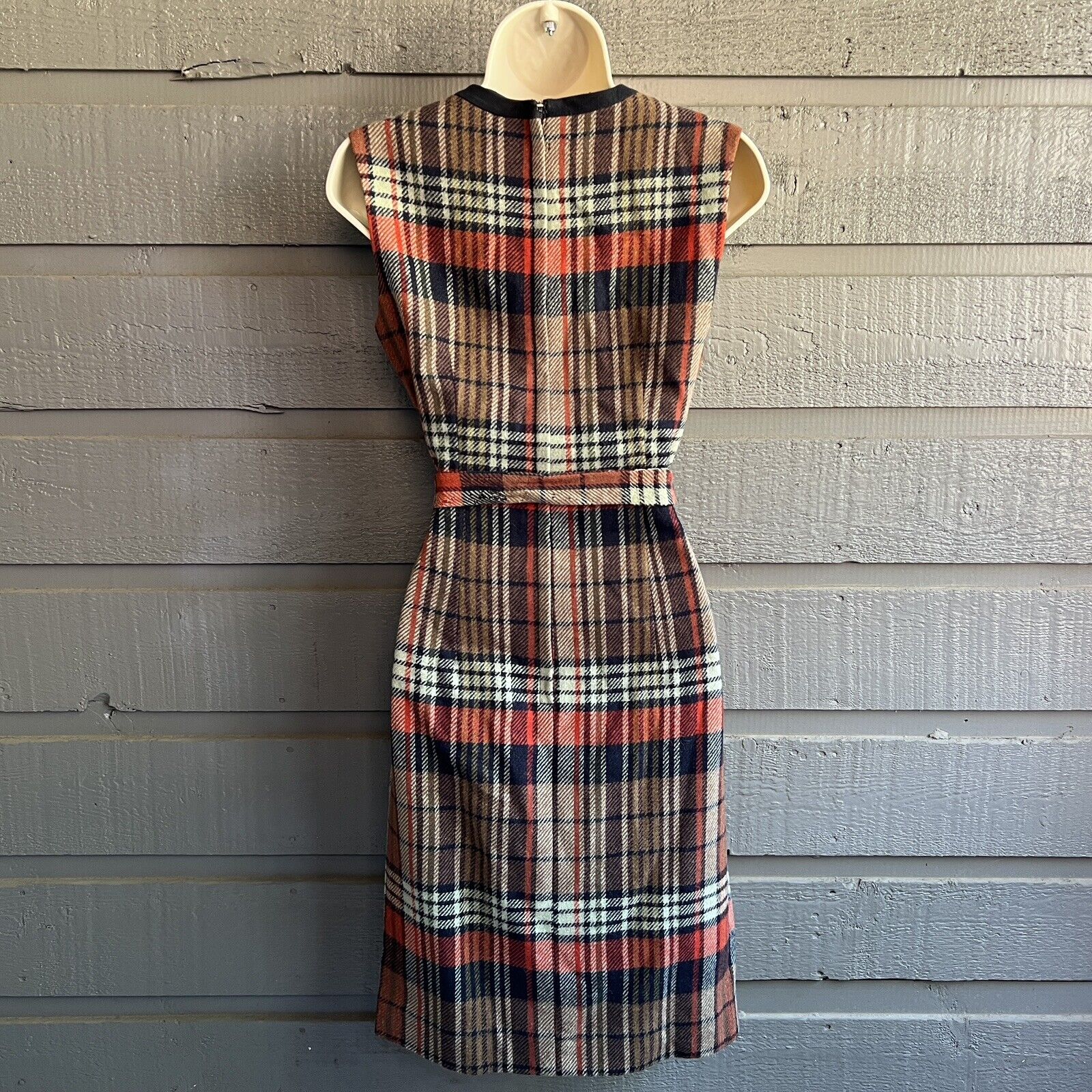 Vintage 70s Red Black Plaid Wool Preppy Tie Mini School Girl Dress Flaw - Image 7