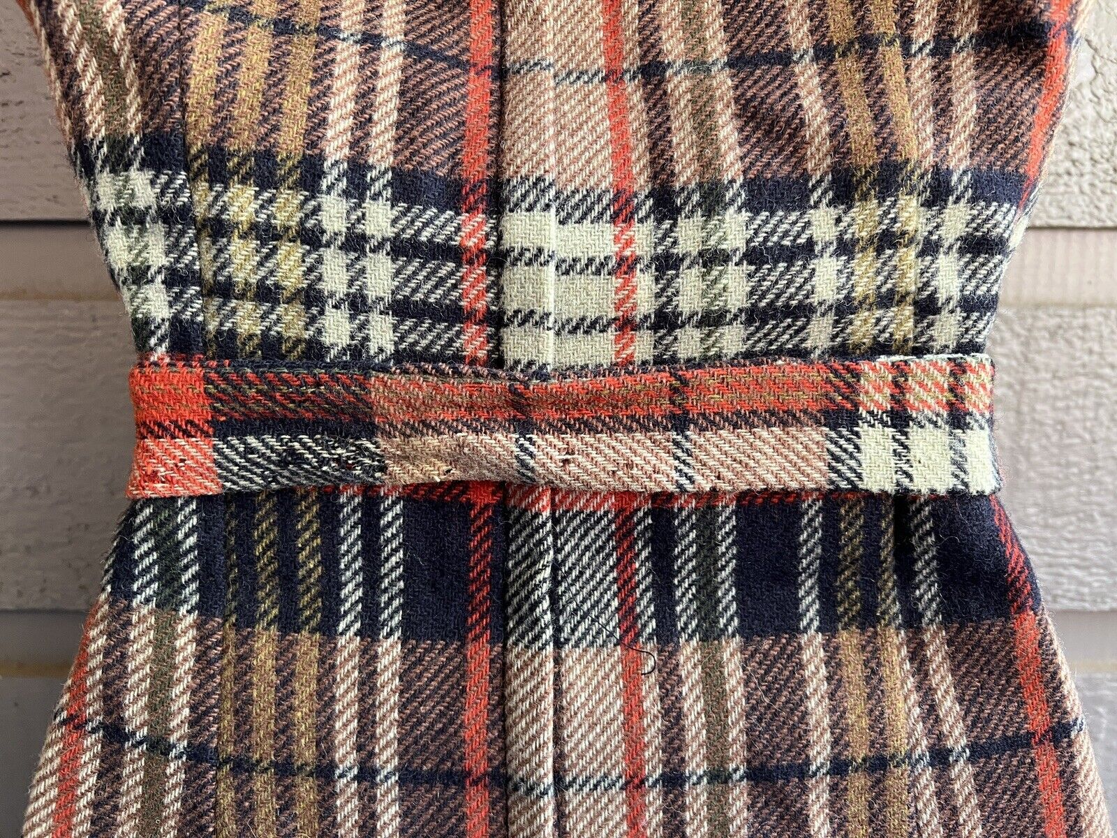 Vintage 70s Red Black Plaid Wool Preppy Tie Mini School Girl Dress Flaw - Image 9