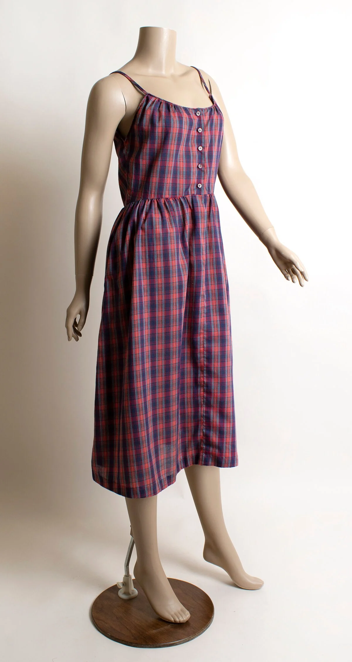 Vintage 70s Red Blue Plaid Print Button Down Summer Dress Light Cotton by S. Howard Hirsh & I.magnin - Image 2