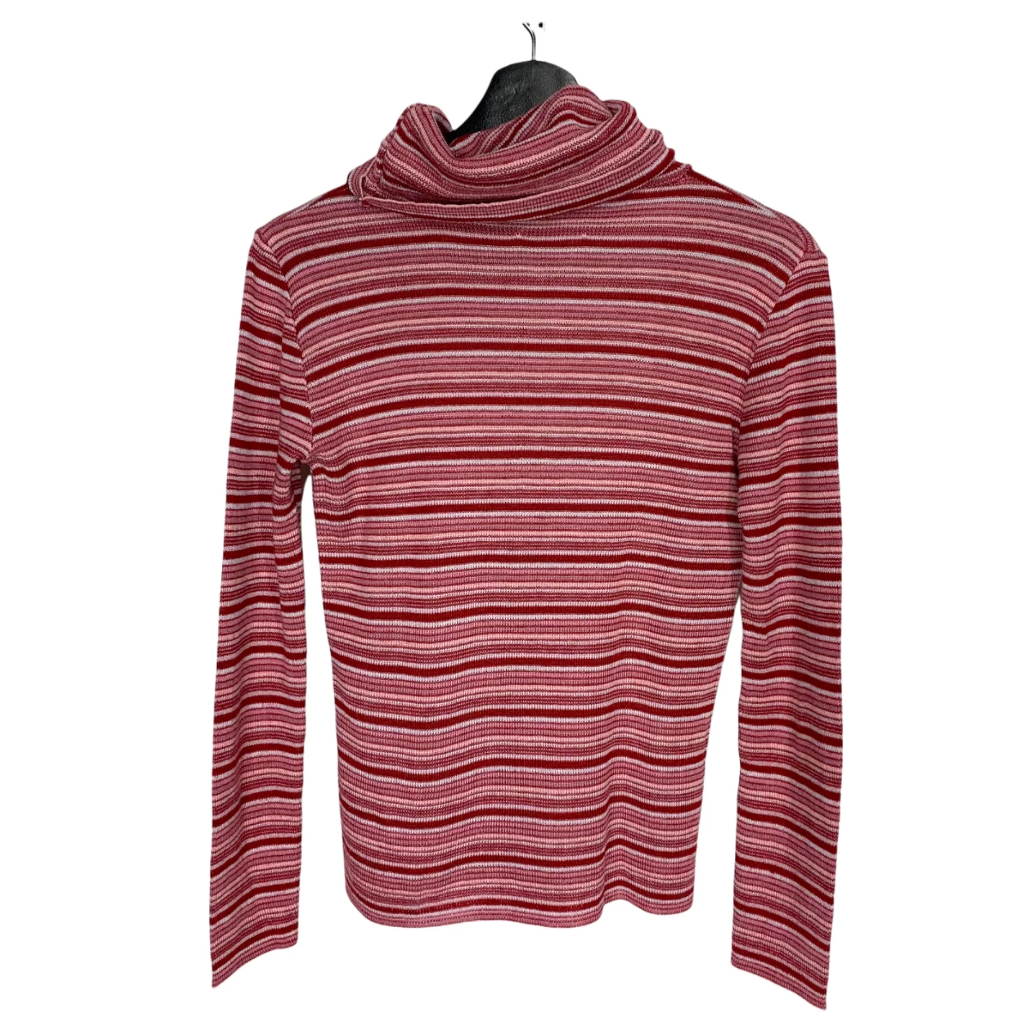 Vintage 70s Red Pink Stripe Turtleneck Top Large by College Town - Image 2