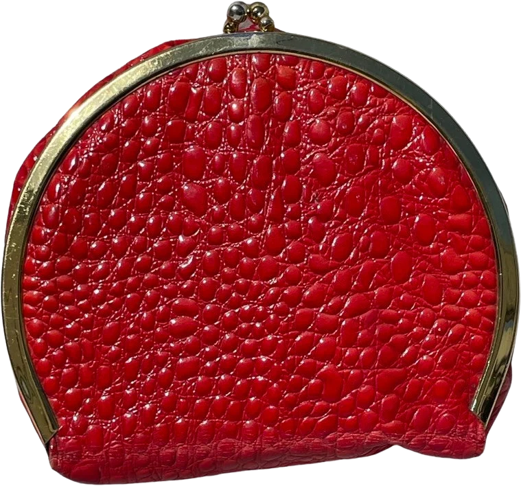 Vintage 70s Red Round Faux Alligator Patent Leather Clutch High Fashion Disco Purse Original Design Bag Handbag