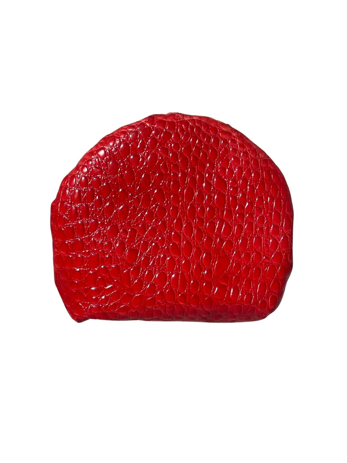 Vintage 70s Red Round Faux Alligator Patent Leather Clutch High Fashion Disco Purse Original Design Bag Handbag - Image 5