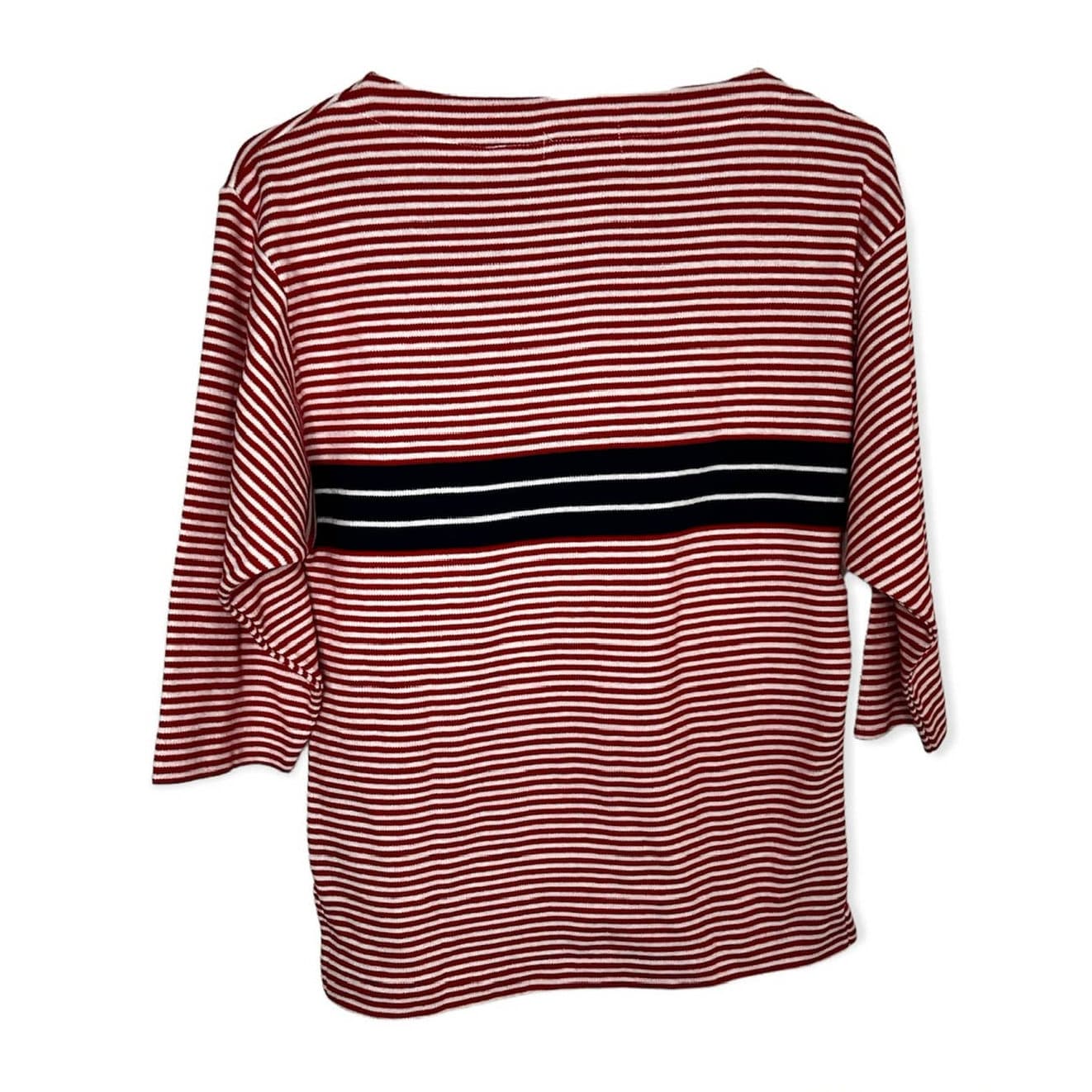 Vintage 70s Red White Blue Striped 3/4 Shirt American Labor Day Small by Ms Sport - Image 2