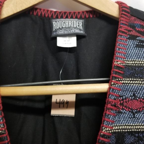 Vintage 70s Roughrider Western Southwestern Woven Front Vest - Image 3