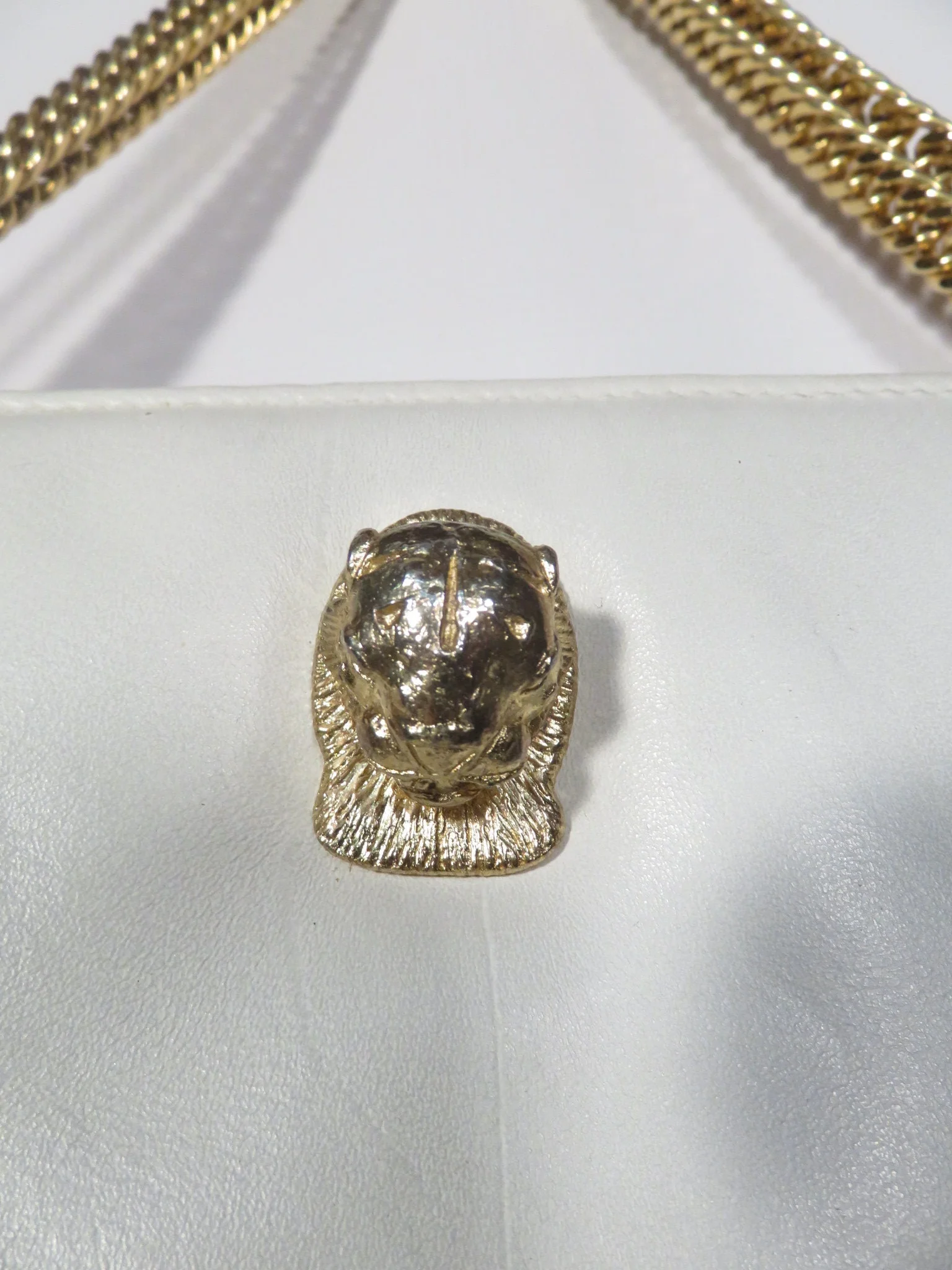 Vintage 70s Ruth Saltz Ivory Leather Lion Head Hinge Gold Chain Purse by Ruth Saltz - Image 4