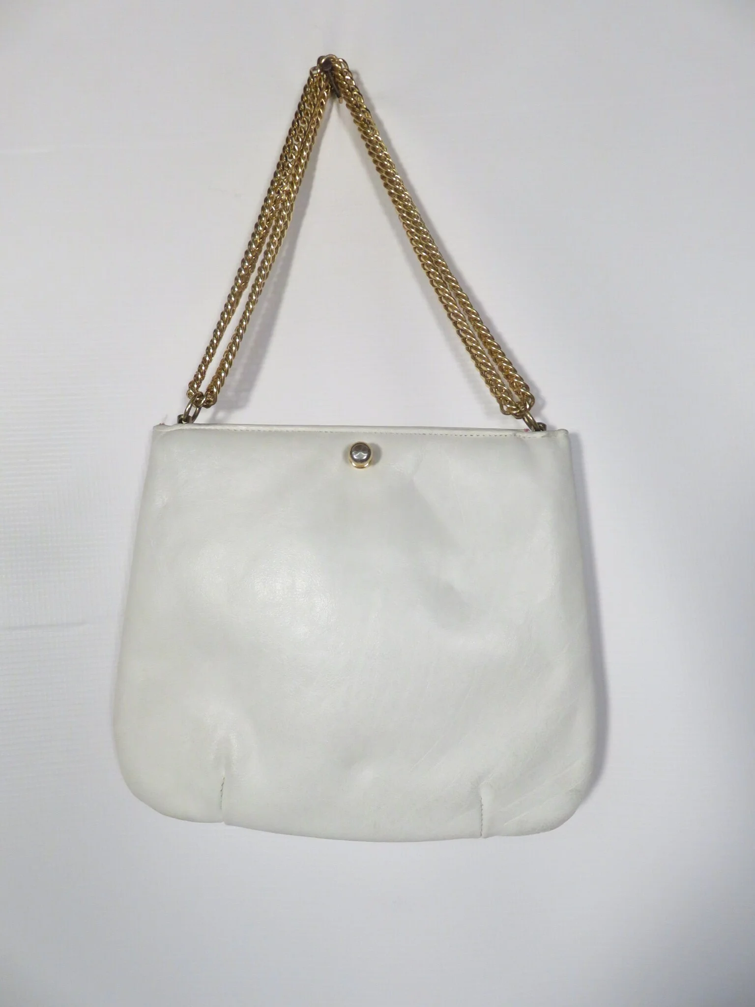 Vintage 70s Ruth Saltz Ivory Leather Lion Head Hinge Gold Chain Purse by Ruth Saltz - Image 7