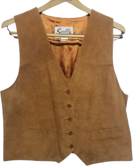 Vintage 70s Scully Western Camel Tan Brown Suede Leather Button Vest by Scully